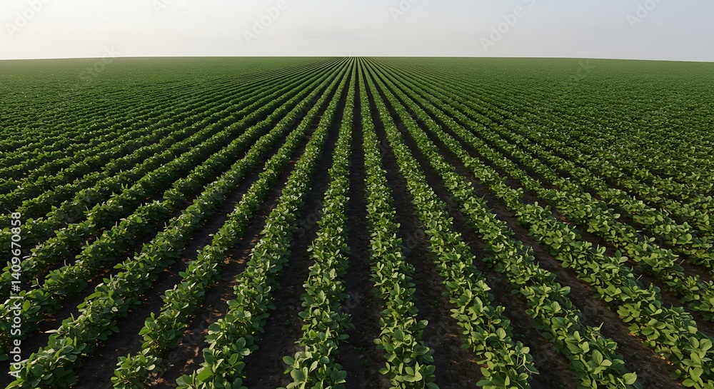 Vast cultivated land exhibiting neatly aligned rows of plants against a serene horizon, portraying agricultural precision and uniformity. Vast cultivated land exhibiting neatly aligned rows of plants against a serene horizon, portraying agricultural precision and uniformity.