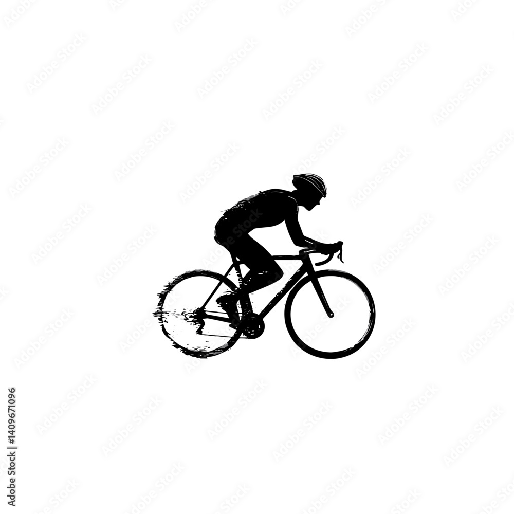 Obraz premium Cyclist riding racing bike icon in black silhouette style