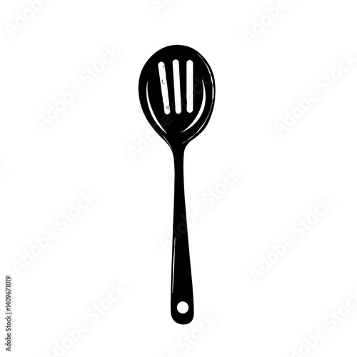 Black slotted spoon icon on white background