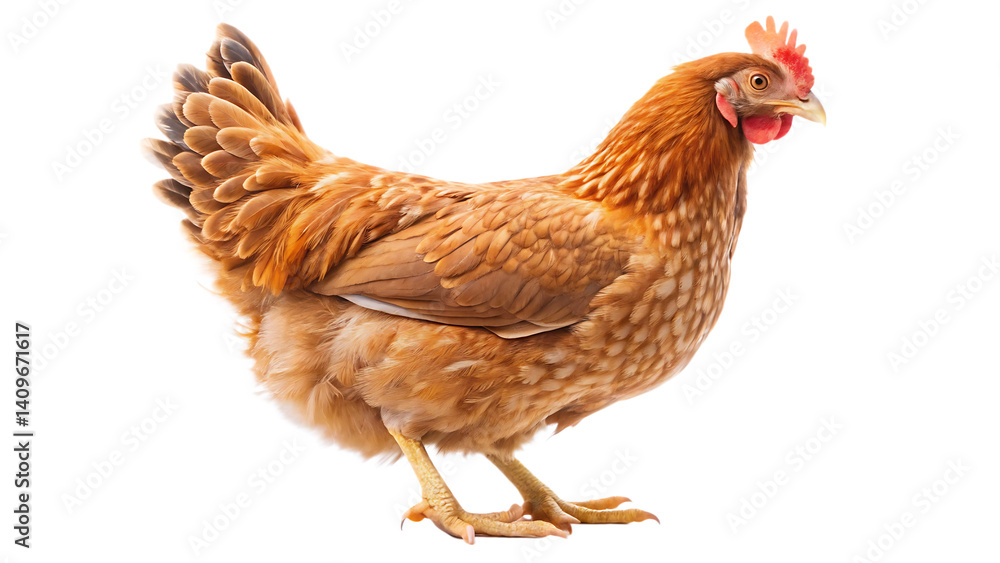 Fototapeta premium Full body of brown chicken hen standing isolated on white background PNG