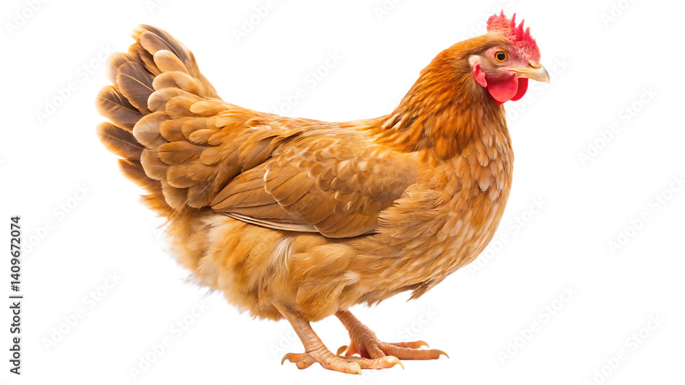 Fototapeta premium Full body of brown chicken hen standing isolated on white background PNG