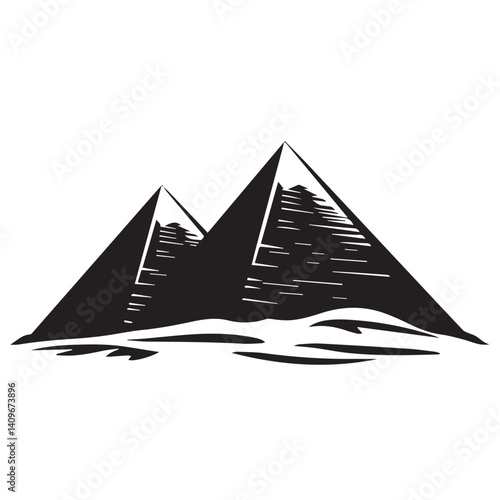 Egyptian pyramids, graphics, black and white, minimalism
