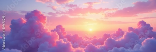 Dreamy soft pastel sunset, fluffy clouds drift across a gentle sky , calm, pastel sky