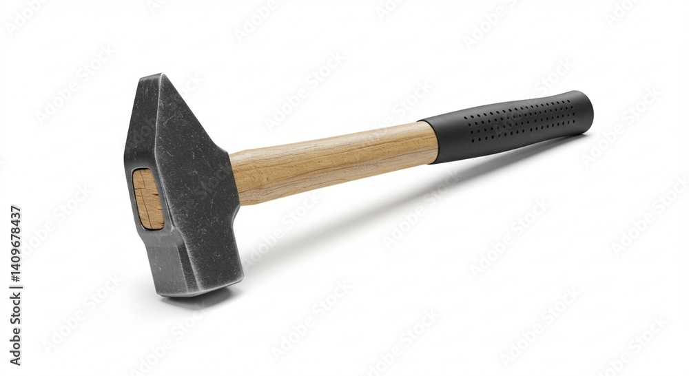 A steel hammer isolated on white background, realistic render, professional product lighting, clean and sharp details A steel hammer isolated on white background, realistic render, professional product lighting, clean and sharp details