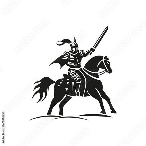 Knight On Horseback Silhouette Set. Medieval Warrior And Chivalry Theme Isolated Vector Illustration Collection