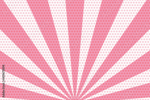 水玉とピンクの集中線が扇状に広がるイメージ背景
A background of polka dots and pink concentrated lines spreading out in a fan shape