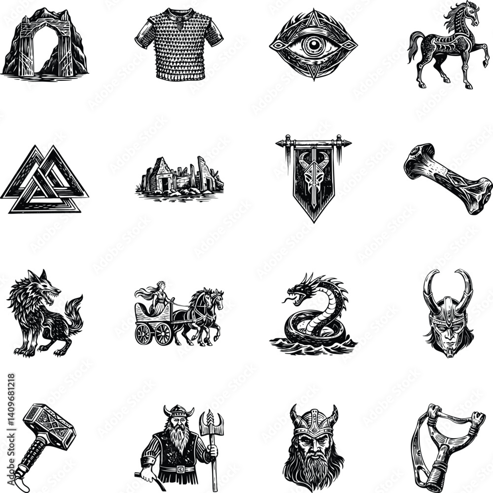Fototapeta premium Viking Mythology Vintage Illustrations
