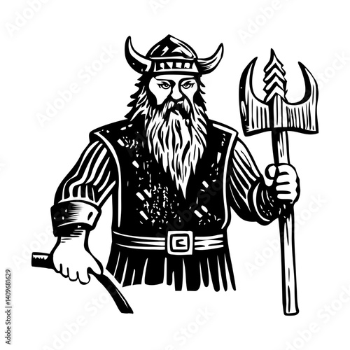 A vintage style illustration of a norse character