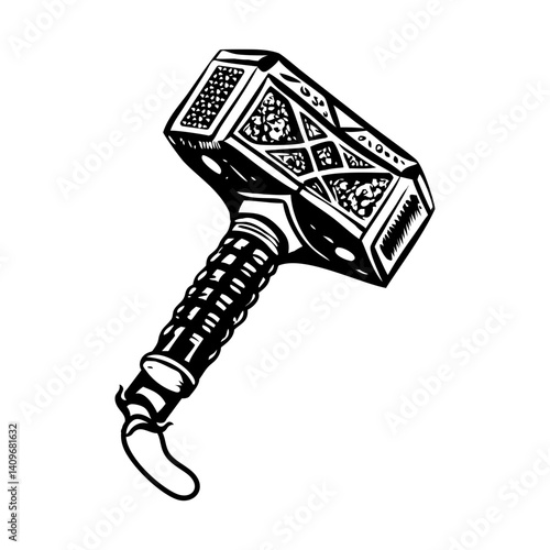 A vintage style illustration of nordic mjolnir