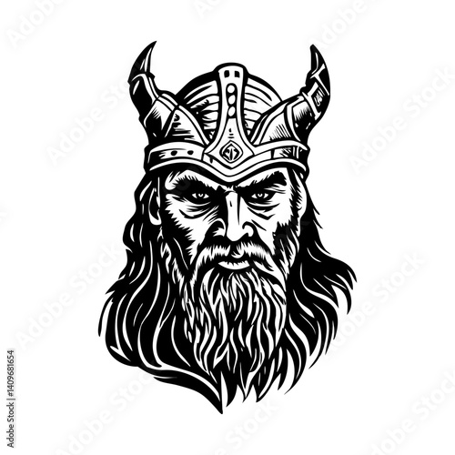 A vintage style illustration of odin face
