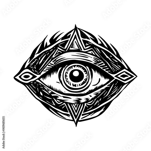 A vintage style illustration of odin eye symbol