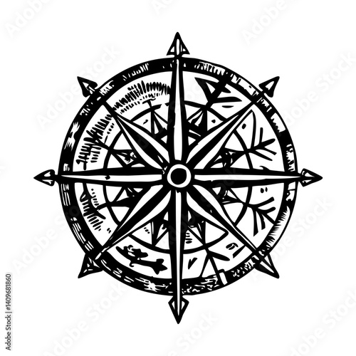 A vintage style illustration of viking compass