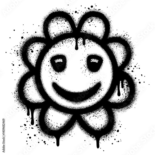 Cheerful cartoon sunflower in graffiti style.
