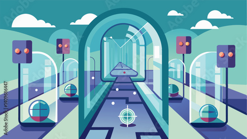 The eVTOLs zoom through glass tunnels connecting different parts of the complex with ease and efficiency.. Vector illustration