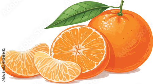 Mandarin with Mandarin slice in white background vector design, Mandarin Illustration vector design