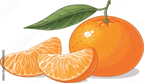 Mandarin with Mandarin slice in white background Illustration vector design, Mandarin vector design