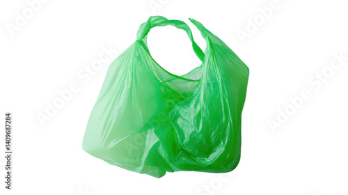 Green Plastic Bag Isolated on White Background for Packaging, Eco, and Retail Design