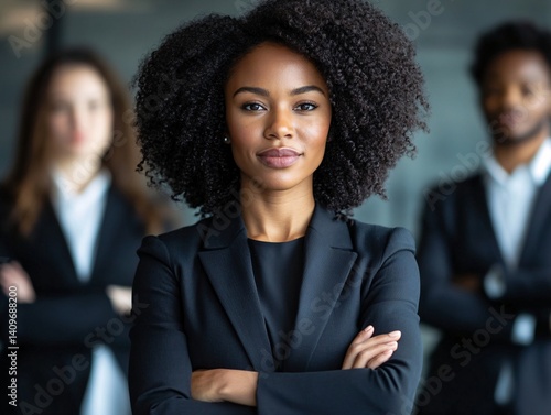 Confident black female ceo leading business strategy corporate office portrait modern environment empowering viewpoint