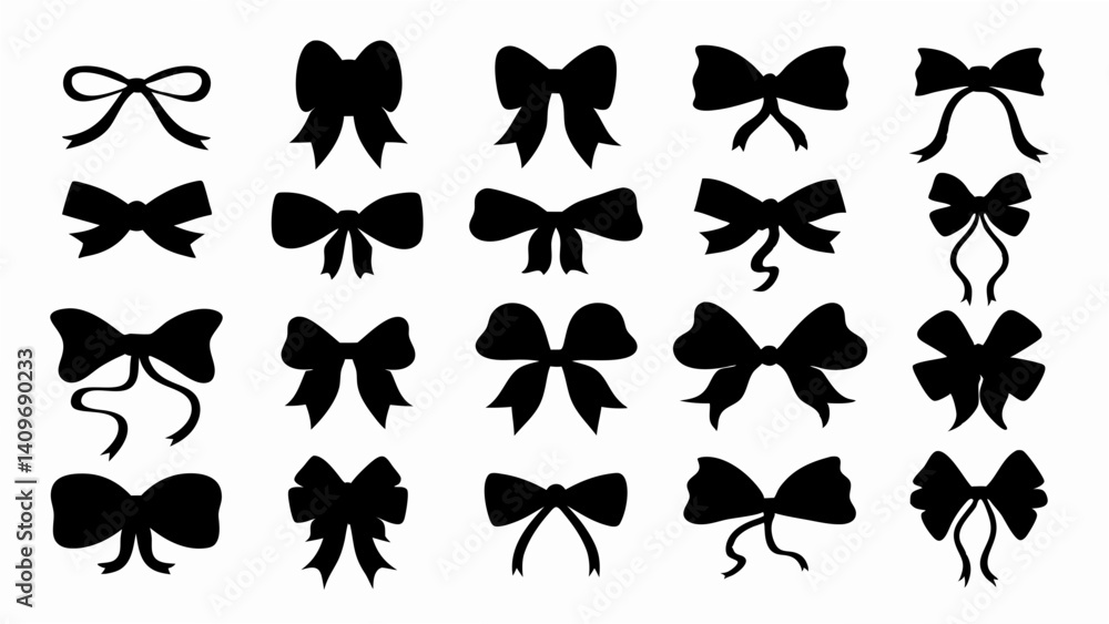 Fototapeta premium set of ribbon bows silhouette vector on white background