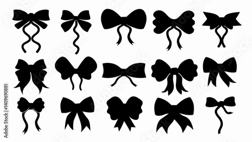 set of ribbon bows silhouette vector on white background