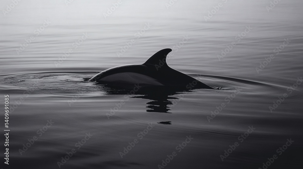 Fototapeta premium Dolphin swimming ocean dawn calm waters wildlife nature