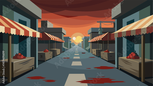 Obraz na płótnie The abandoned market stalls and deserted streets are a haunting reminder of the thousands of lives lost due to the conflict and the subsequent food scarcity it has brought.. Vector illustration w salonie
