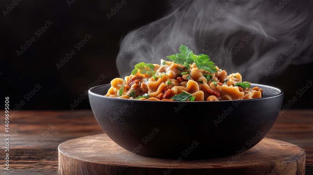 A steaming bowl of vegan pasta tossed in a rich, creamy cashew sauce, garnished with fresh herbs and toasted nuts. A steaming bowl of vegan pasta tossed in a rich, creamy cashew sauce, garnished with fresh herbs and toasted nuts.