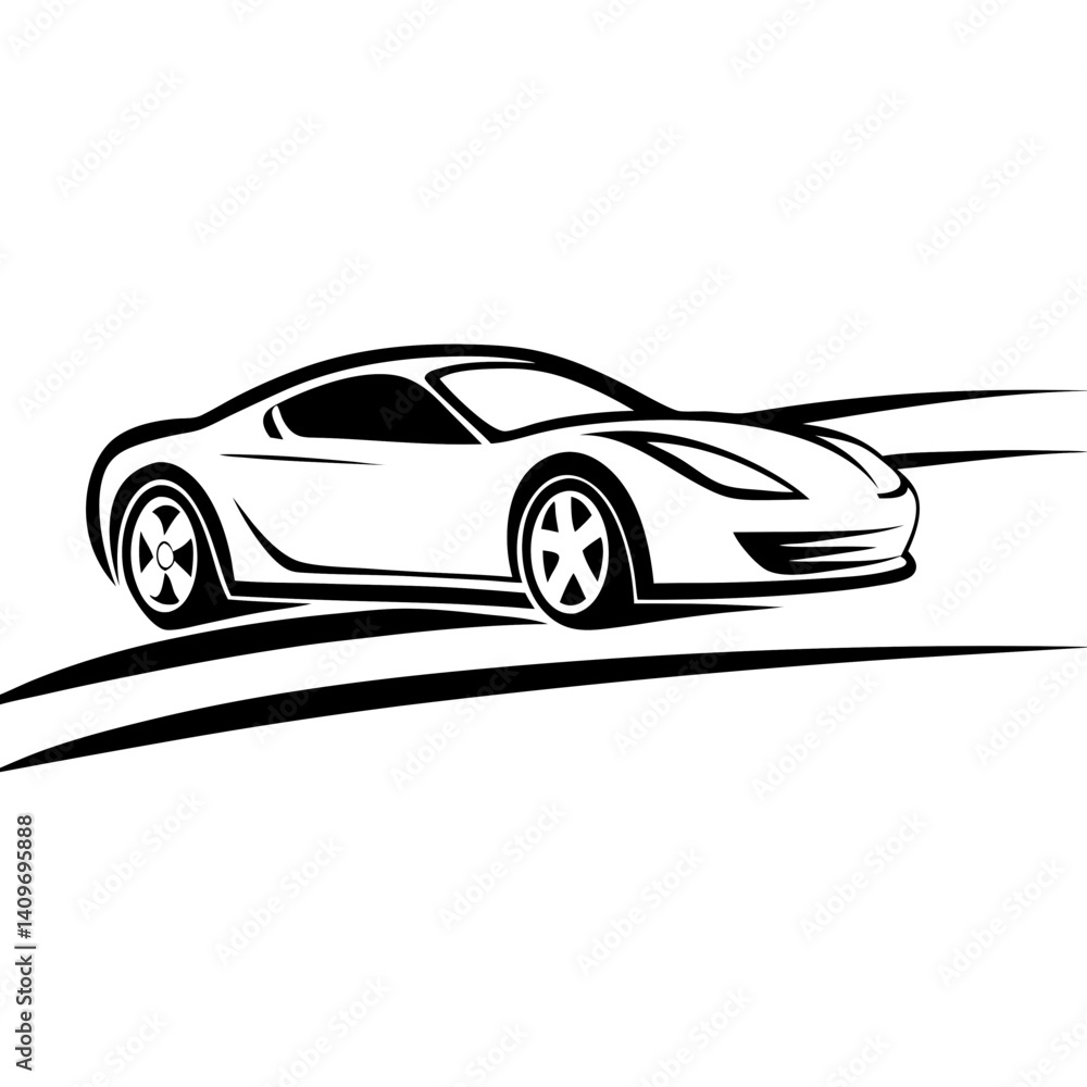 Fototapeta premium Silhouette of a sports car speeding down an open road