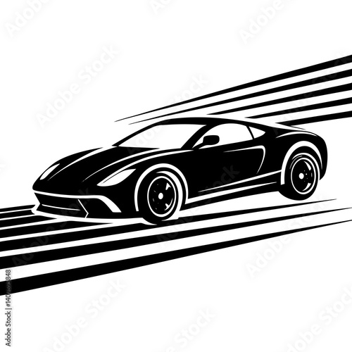 Silhouette of a sports car speeding down an open road