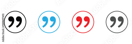 Quote right icon set. double quotation vector symbol. discussion dialog remark open and close quote sign in black filled and outlined style vector design . Vector Illustration . EPS 10 . 