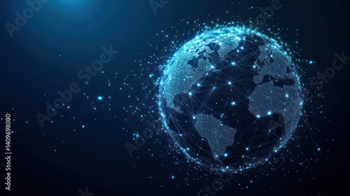 Fototapeta Naklejka Na Ścianę i Meble -  Global network connection, digital earth, glowing lines, dark background, data visualization
