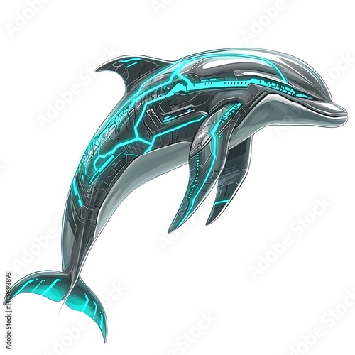 Cybernetic Dolphin Futuristic Aquatic Creature Tech Enhanced Sea Life AI Marine Animal
