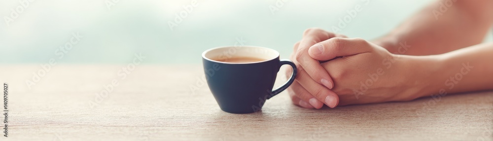 Emotional Intelligence and Empathy Through Travel and Meaningful Relationships, A person holding a cup of coffee with hands clasped on a wooden surface.