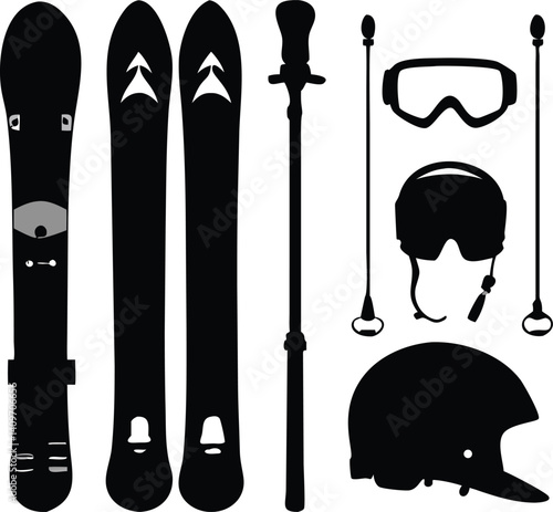 Snowboarding and Skiing Equipment Icon Set