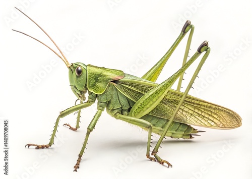 Wallpaper Mural Green Grasshopper with Antennae Isolated on White Background Torontodigital.ca