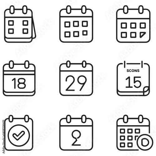Calendar thin line icons set. Schedule, reminder symbol. Editable stroke. Vector with white background