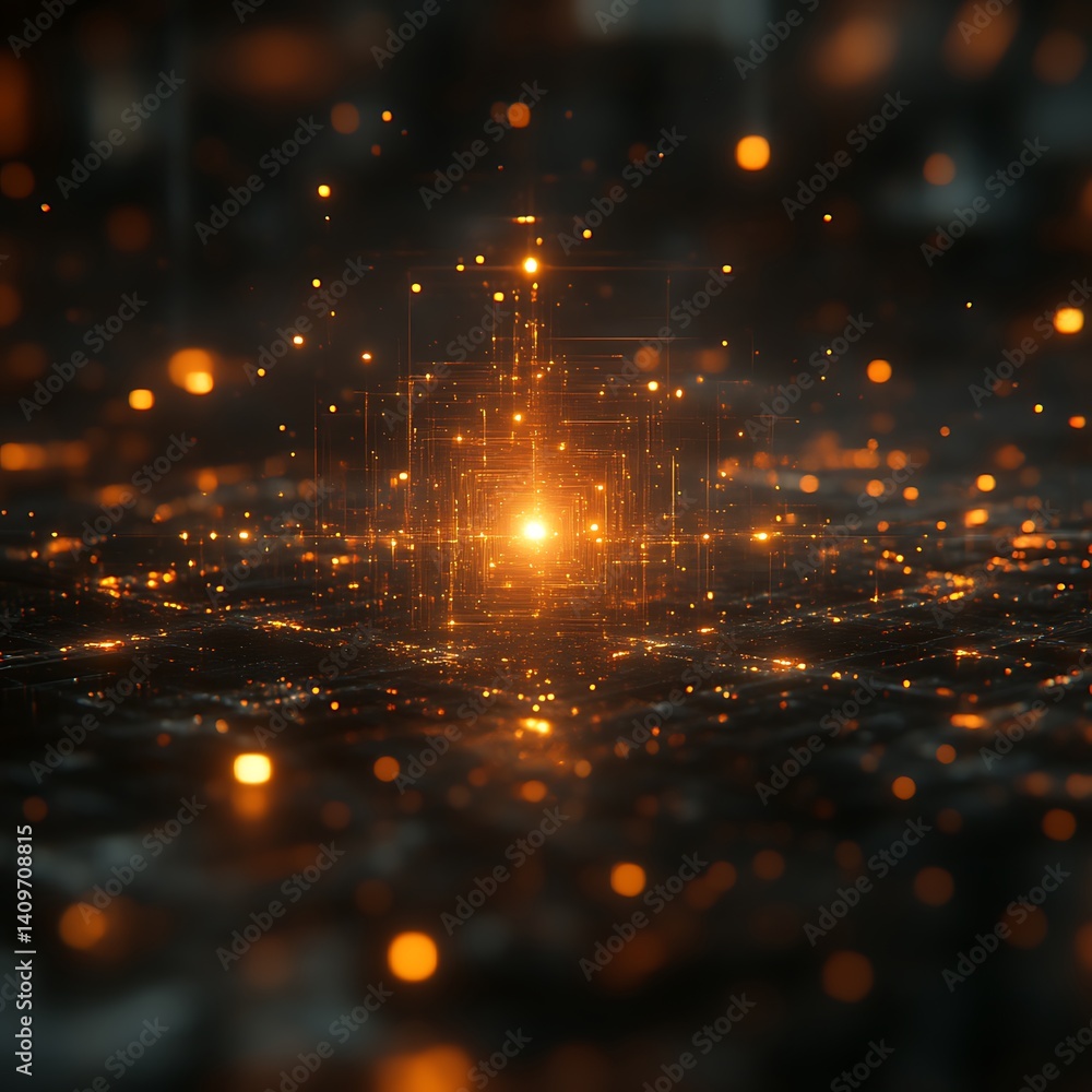 Obraz premium Abstract Glowing Core Emanating Light Within The Darkened Field