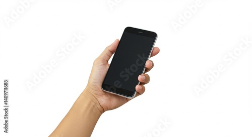 Wallpaper Mural A realistic human hand holding a modern smartphone vertically, isolated on white background, screen turned off, perfect for mockups, high detail, clean lighting Torontodigital.ca