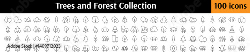 Forest, Trees, Parks Thin Icons Collection. Editable Stroke. Perfect for Web Sites, Books, Cards, Apps