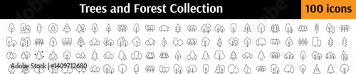 Forest, Trees, Parks Related Icon Set. Editable Stroke. Perfect for Web Sites, Books, Cards, Apps