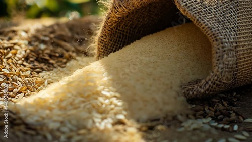 Grains from the Earth: A close-up shot captures the texture and color of the grain, cascading from a burlap sack. This image represents the bounty of the earth's harvest.