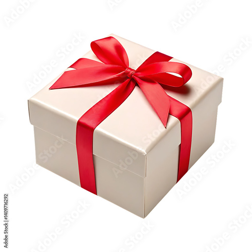 Gift box with red ribbon isolated on transparent and white background. Png transparent.
