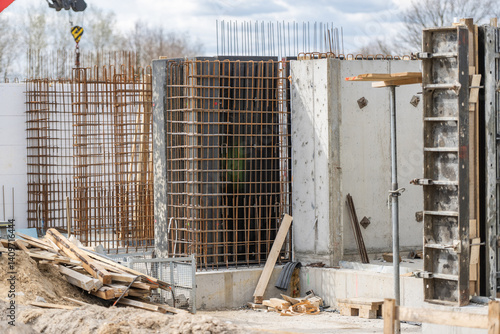 Construction Site Showing Concrete Structure and Steel Reinforcement