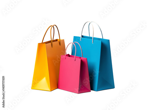 Brightly colored shopping bags isolated on a transparent background. perfect for retail, shopping, or gift-related themes in stock photos.