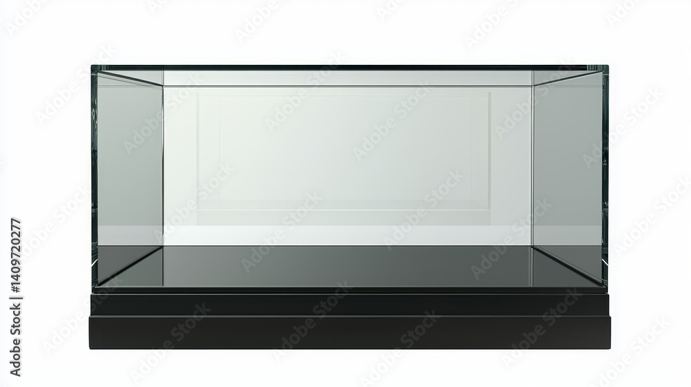 Empty Glass Display Case, Isolated on White Background, Showcase, Exhibit Display Case, Glass Cabinet Empty Glass Display Case, Isolated on White Background, Showcase, Exhibit Display Case, Glass Cabinet