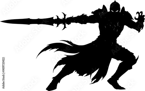 Shadow Warrior: A digitally crafted, formidable warrior, clad in intricate armor, embodies the essence of a dark fantasy realm.
