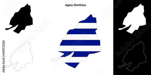 Agios Dimitrios blank outline map set