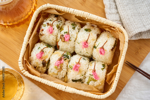 桜の塩漬けが彩る春の混ぜご飯おにぎり