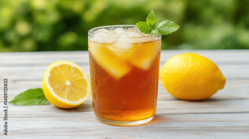 Refreshing iced tea with lemon and mint Refreshing iced tea with lemon and mint