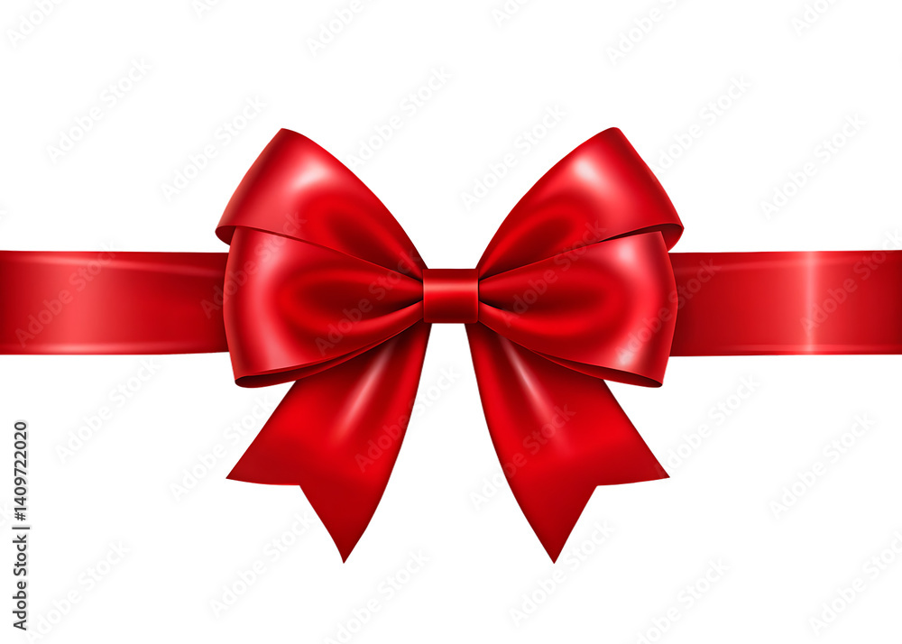 Fototapeta premium Red ribbon with bow isolated on white background PNG,AI GENERATED